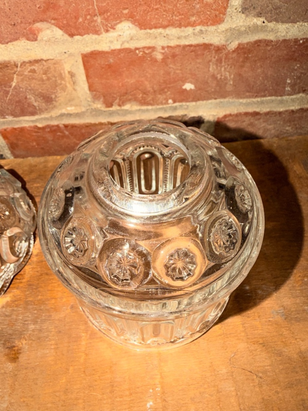 1880s Two Piece Fairy Lamp Clear Pressed Glass Dish & Compote Set MCM - Picture 9 of 11